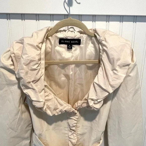 Blanc Noir Ruffle Trench Jacket Womens M Cream Coquette Avant-Garde Belted Coat - Picture 3 of 11